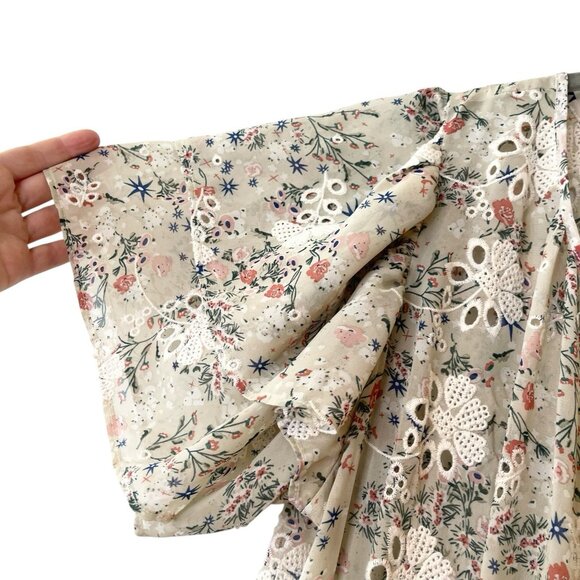 Tularosa Blanche Dress Cream Jasmin Ruffle Smocked Embroidered Eyelet Cottage M - Picture 7 of 11